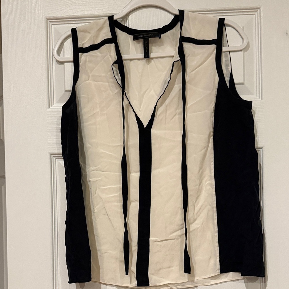 BCBGMaxAzria Black and Cream Sleeveless Blouse